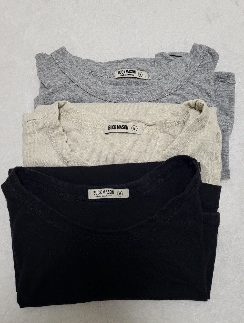 BUCK MASON LOT OF 3 SHIRTS SIZES MEDIUM Cotton Hemp Athleisure Quiet Luxury